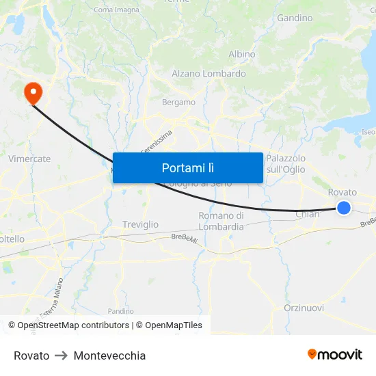 Rovato to Montevecchia map