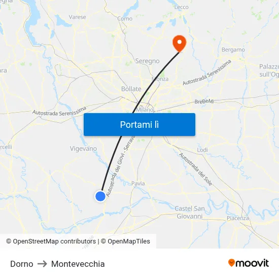 Dorno to Montevecchia map