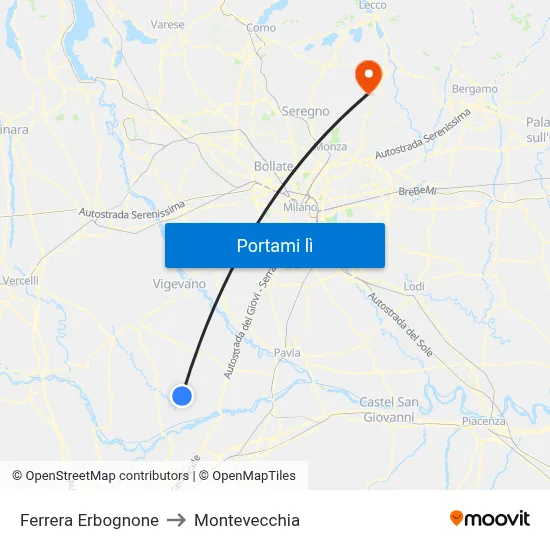 Ferrera Erbognone to Montevecchia map