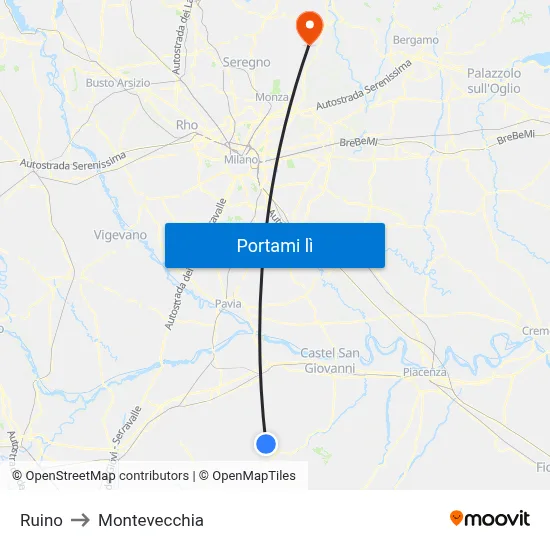 Ruino to Montevecchia map