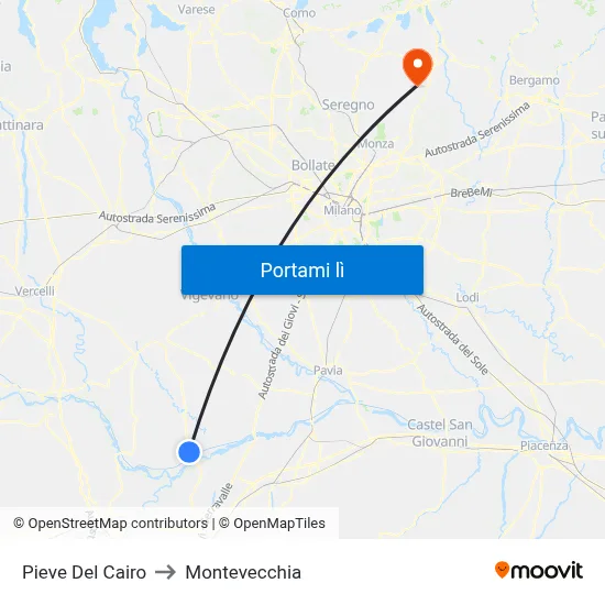 Pieve Del Cairo to Montevecchia map