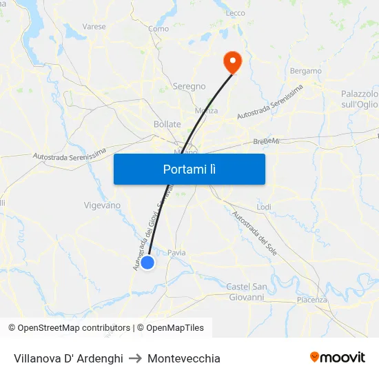Villanova D' Ardenghi to Montevecchia map