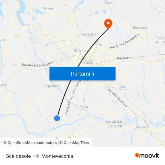 Scaldasole to Montevecchia map