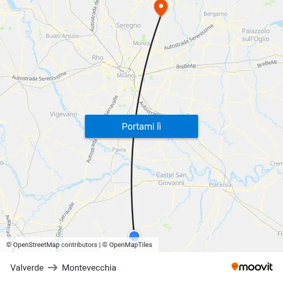 Valverde to Montevecchia map