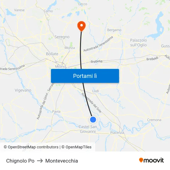 Chignolo Po to Montevecchia map