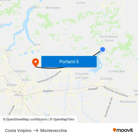 Costa Volpino to Montevecchia map
