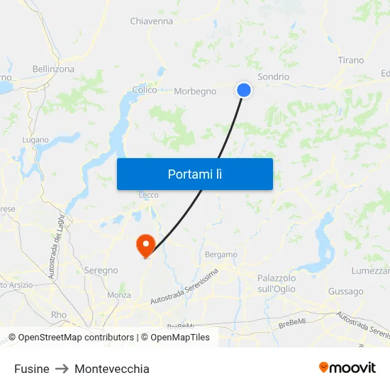 Fusine to Montevecchia map