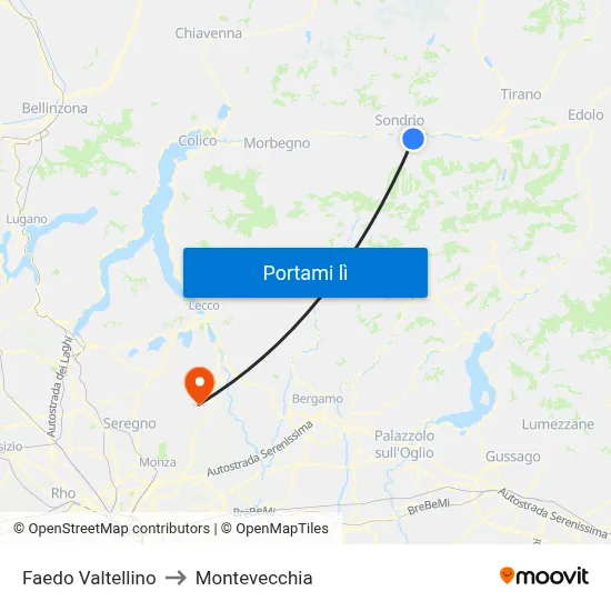 Faedo Valtellino to Montevecchia map