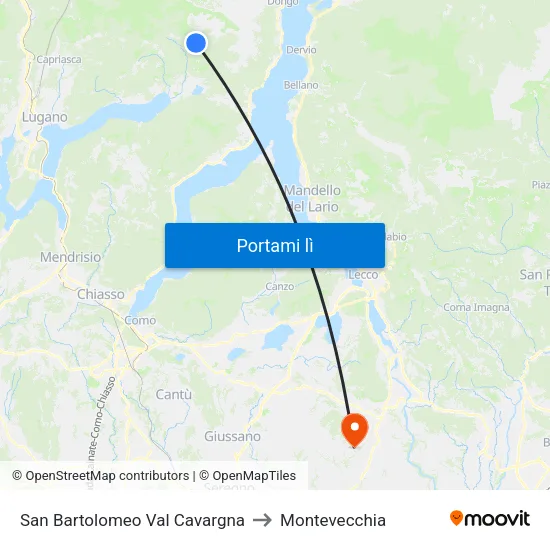 San Bartolomeo Val Cavargna to Montevecchia map