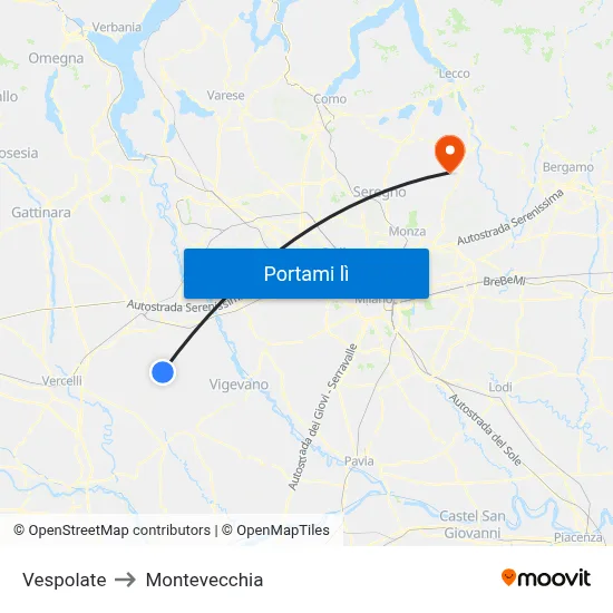 Vespolate to Montevecchia map
