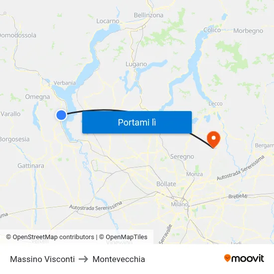 Massino Visconti to Montevecchia map