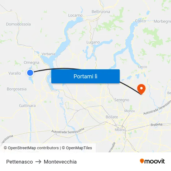 Pettenasco to Montevecchia map