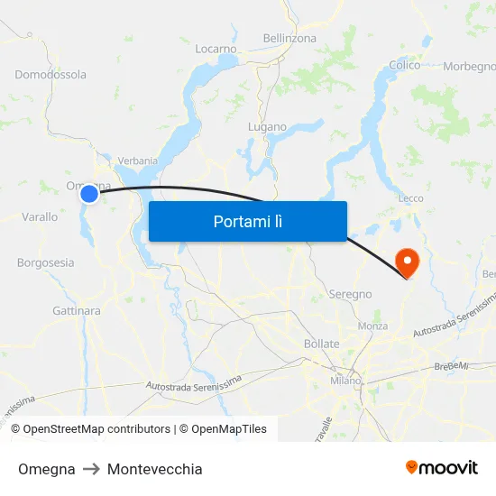 Omegna to Montevecchia map