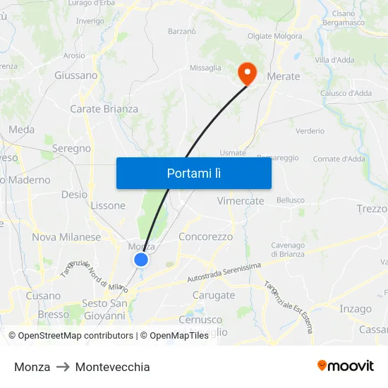 Monza to Montevecchia map