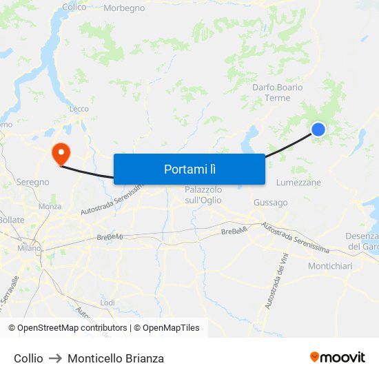 Collio to Monticello Brianza map