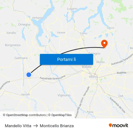 Mandello Vitta to Monticello Brianza map