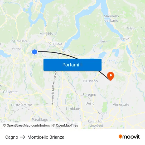 Cagno to Monticello Brianza map