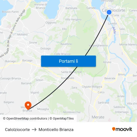 Calolziocorte to Monticello Brianza map