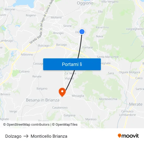 Dolzago to Monticello Brianza map