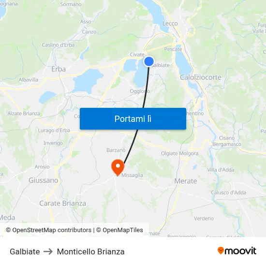 Galbiate to Monticello Brianza map