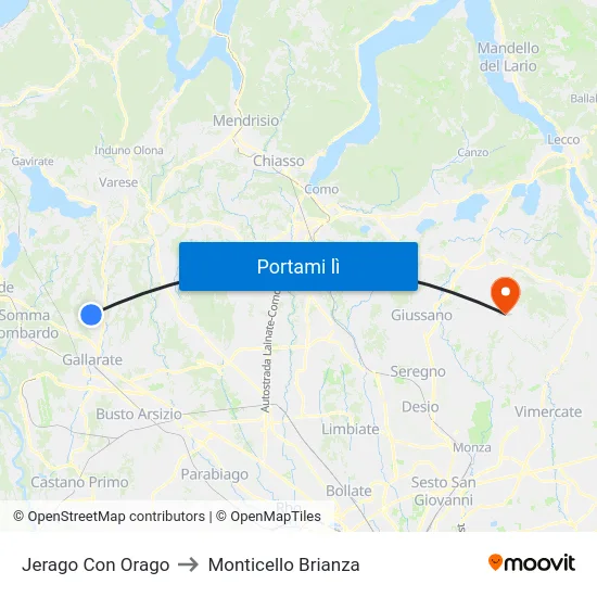 Jerago Con Orago to Monticello Brianza map