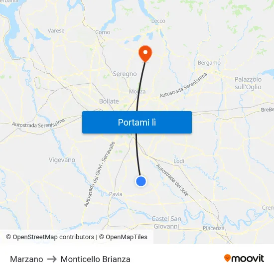 Marzano to Monticello Brianza map