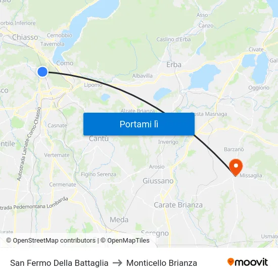 San Fermo Della Battaglia to Monticello Brianza map