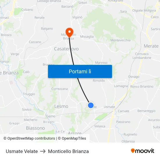 Usmate Velate to Monticello Brianza map