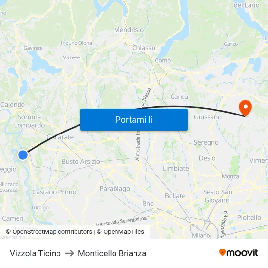 Vizzola Ticino to Monticello Brianza map