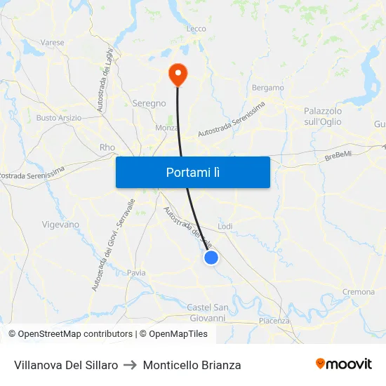 Villanova Del Sillaro to Monticello Brianza map