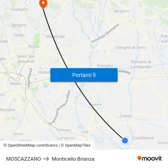 MOSCAZZANO to Monticello Brianza map