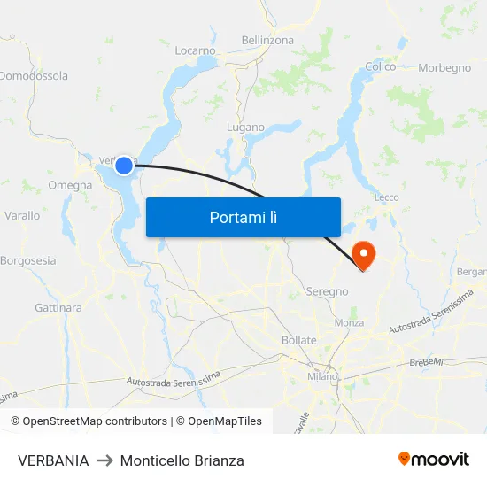 VERBANIA to Monticello Brianza map