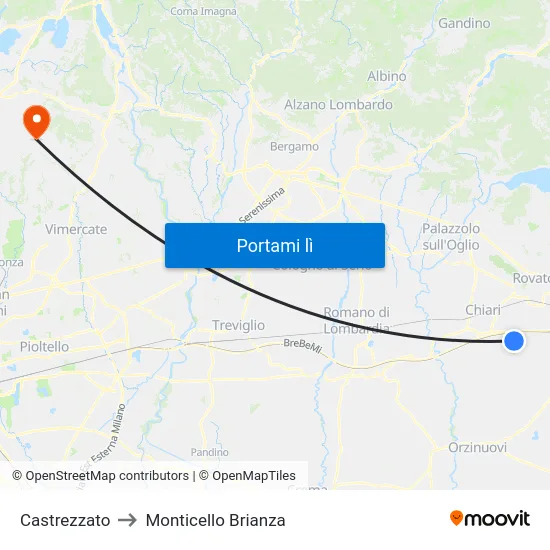 Castrezzato to Monticello Brianza map