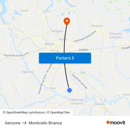 Genzone to Monticello Brianza map