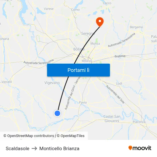 Scaldasole to Monticello Brianza map