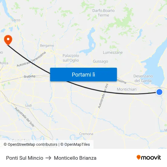 Ponti Sul Mincio to Monticello Brianza map