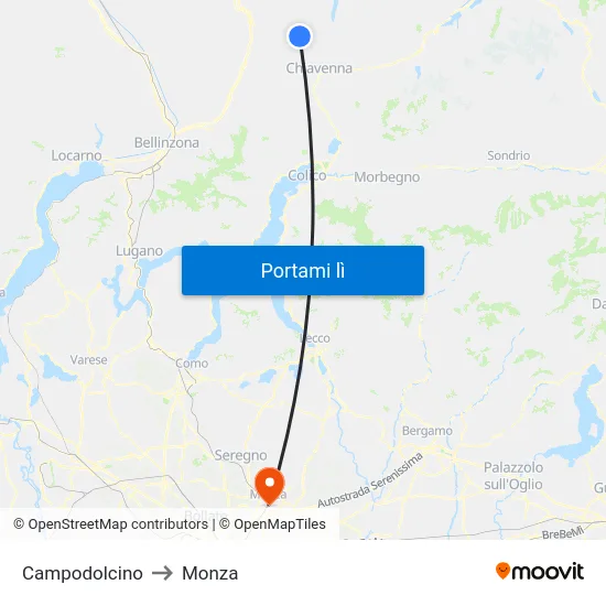 Campodolcino to Monza map