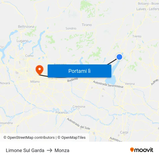 Limone Sul Garda to Monza map