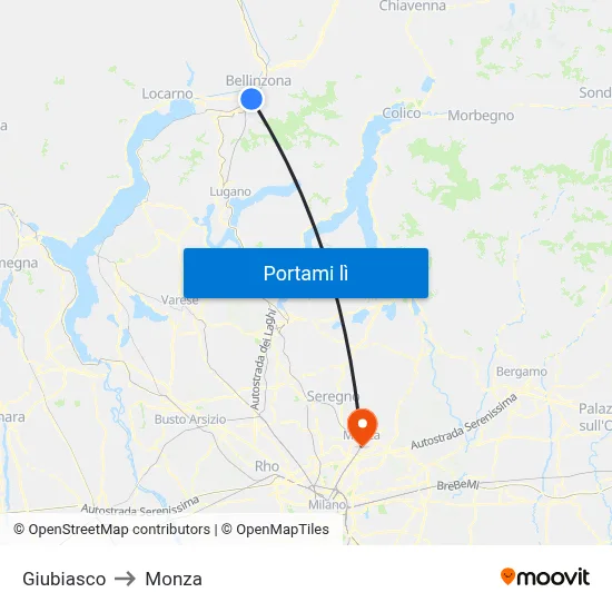 Giubiasco to Monza map