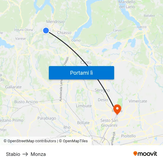 Stabio to Monza map