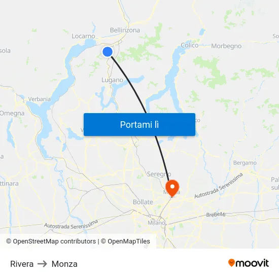Rivera to Monza map
