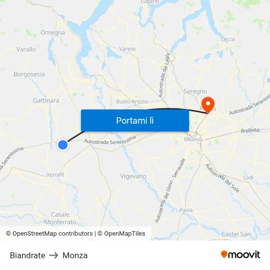 Biandrate to Monza map