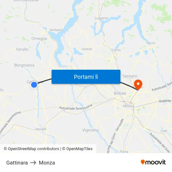 Gattinara to Monza map