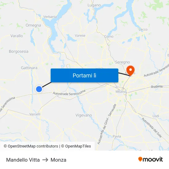Mandello Vitta to Monza map