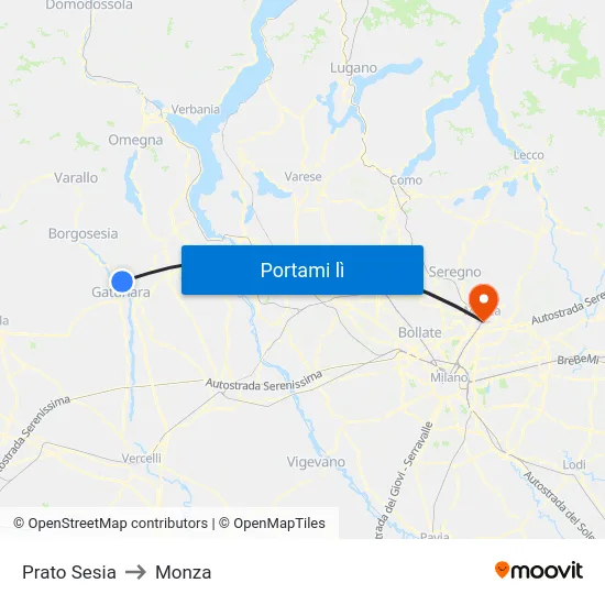 Prato Sesia to Monza map