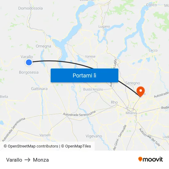 Varallo to Monza map