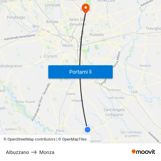 Albuzzano to Monza map