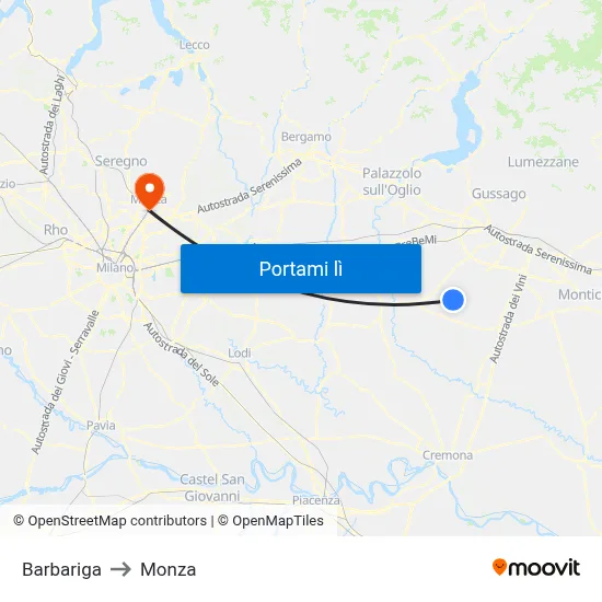 Barbariga to Monza map