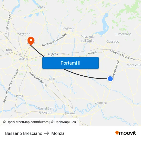 Bassano Bresciano to Monza map