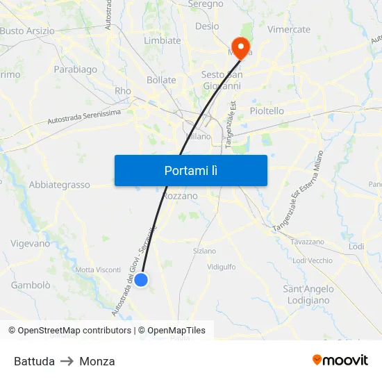 Battuda to Monza map